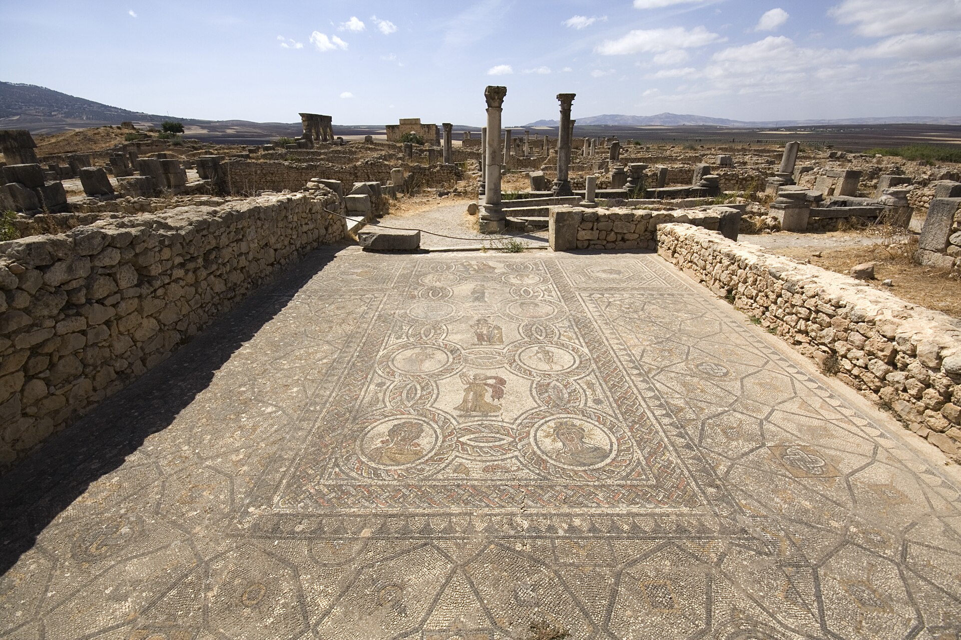 An intricate Roman mosaic from one of the mansions of Volubilis.