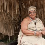 A woman at a recreated Wampanoag village in Massachusetts.
