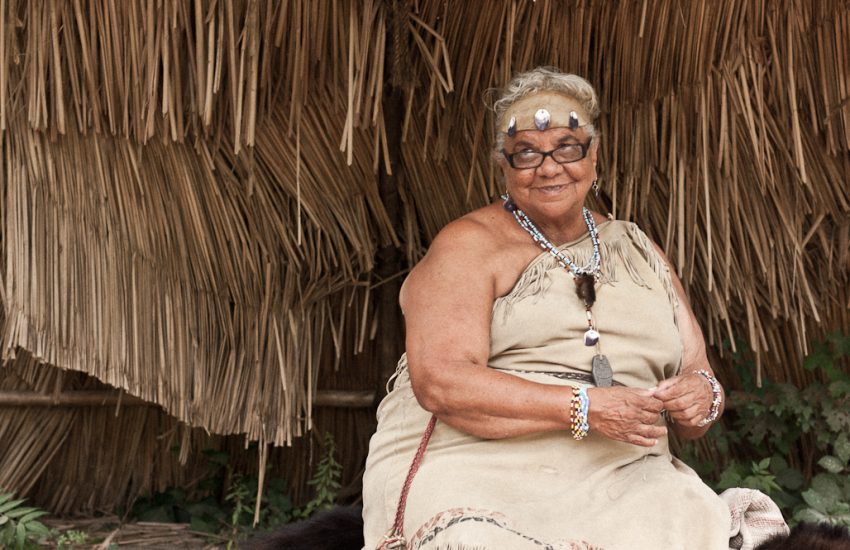 A woman at a recreated Wampanoag village in Massachusetts.