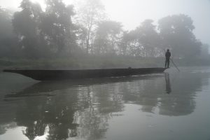 Dugout canoe on the river
