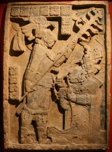 A finely carved stone lintel from Yaxchilan, among the masterpieces of Maya relief art.