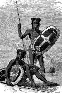 A nineteenth-century depiction of Azande warriors, long known to outsiders as the Niam-Niam.