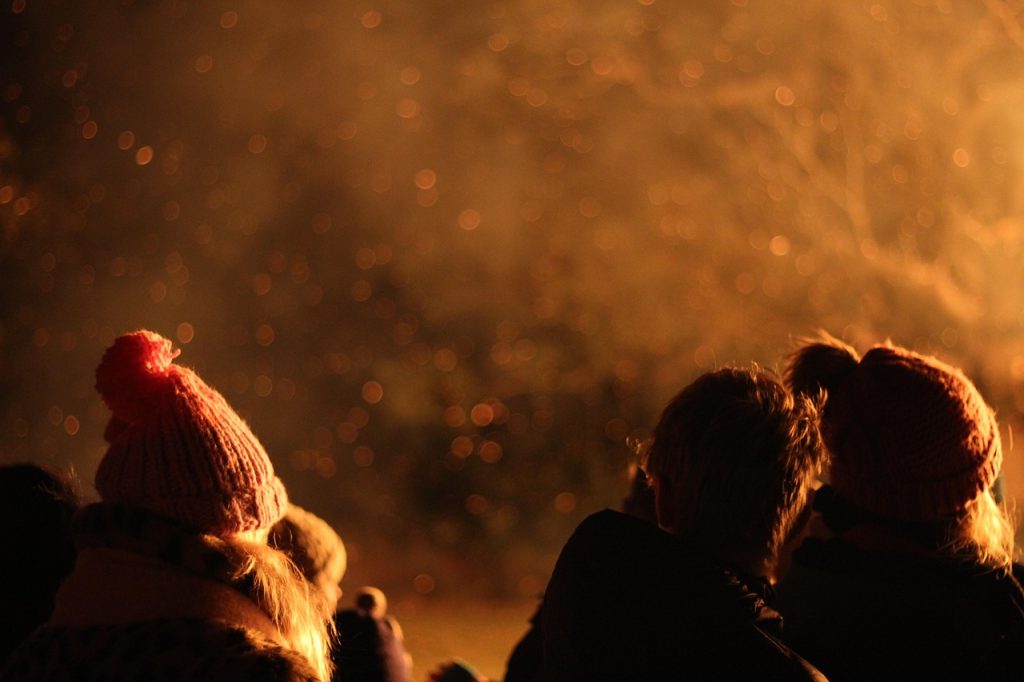 Bonfire smoke at night