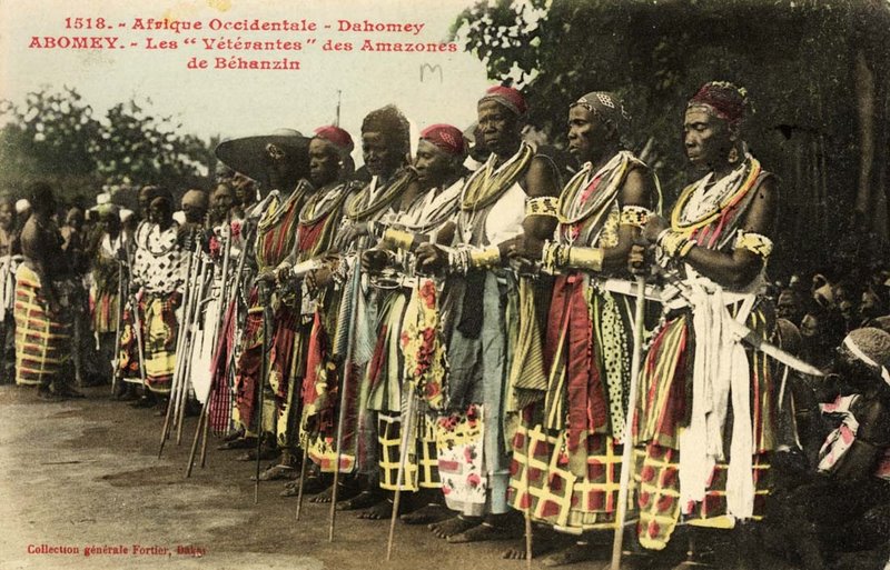 A historic photograph of the women warriors of Dahomey, the famed female regiments.