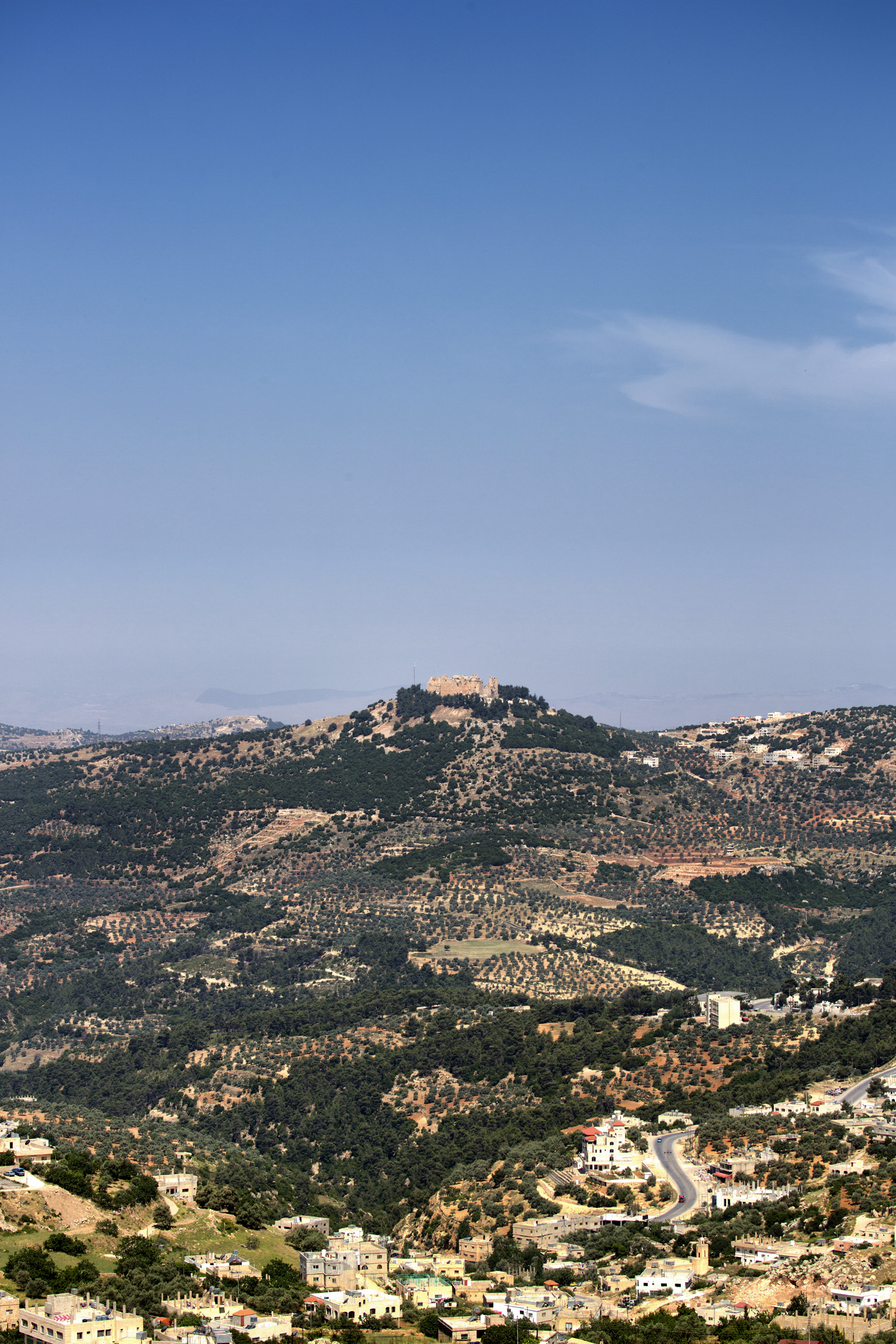 Ajloun Castle (Qal'at ar-Rabad), a Muslim fortress of the age of Saladin, crowning its hill in northern Jordan.