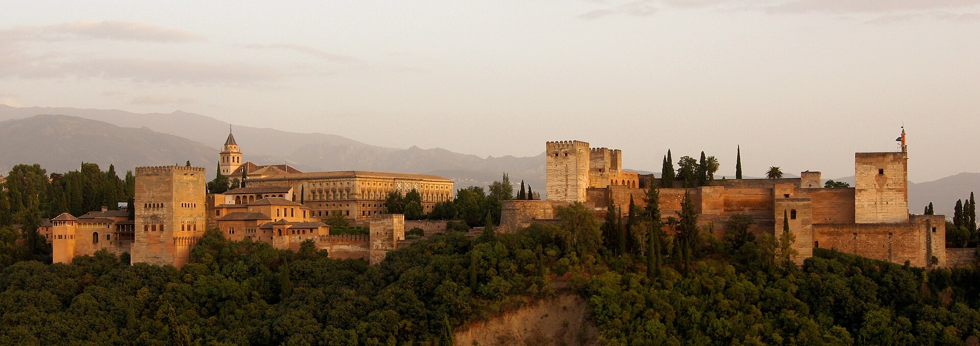 The Alhambra of Granada glowing in the evening light