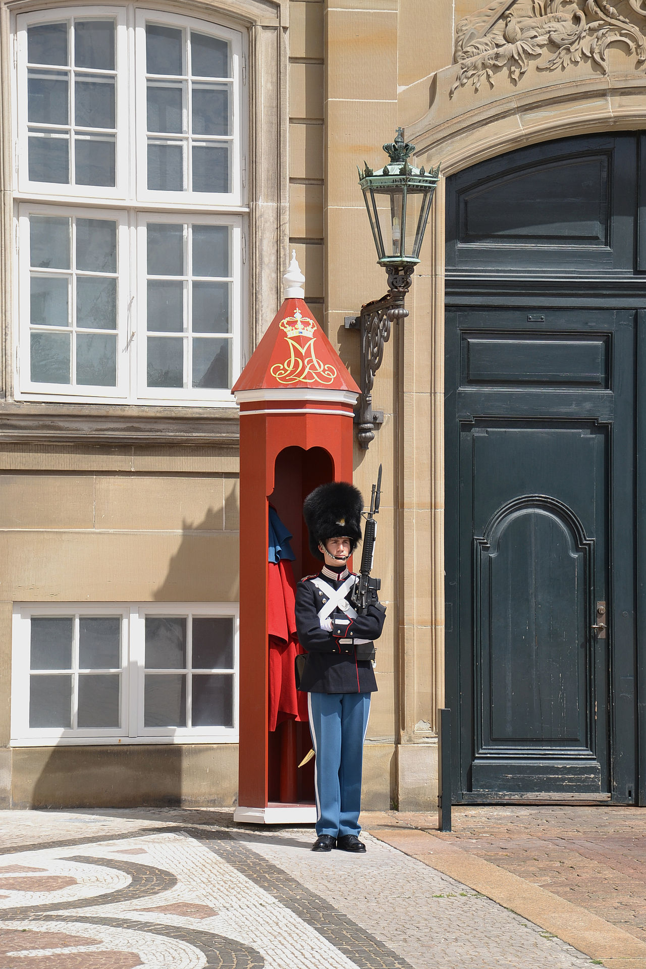 The Royal Life Guards in their bearskin hats at Amalienborg.