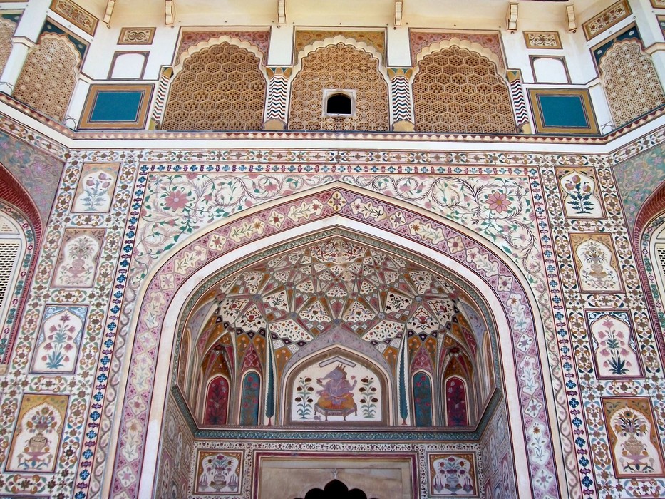 The magnificent Ganesh Pol, richly painted, guards the entrance to the private palaces.