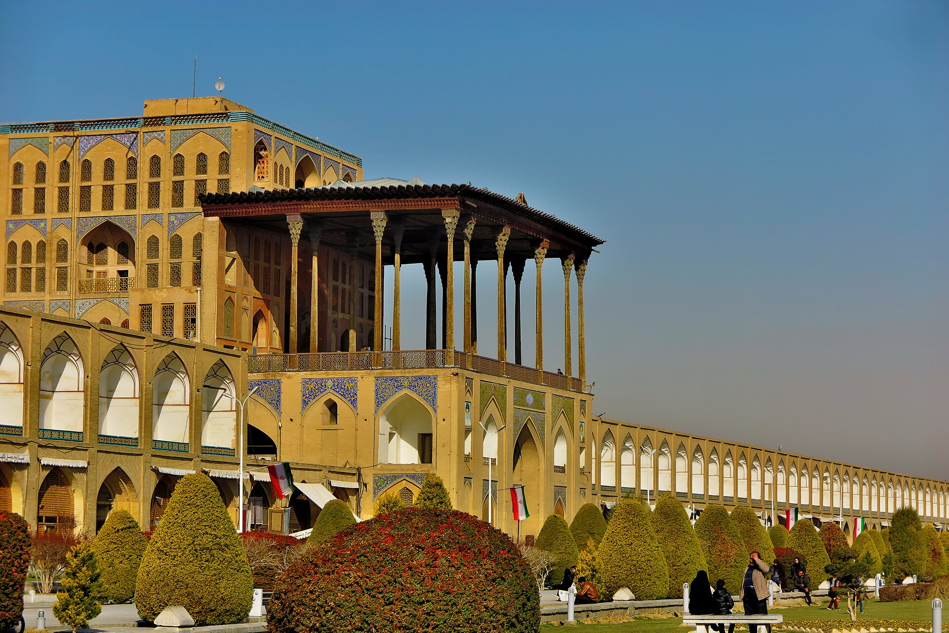 A side view of the palace, showing its distinctive vertical form.