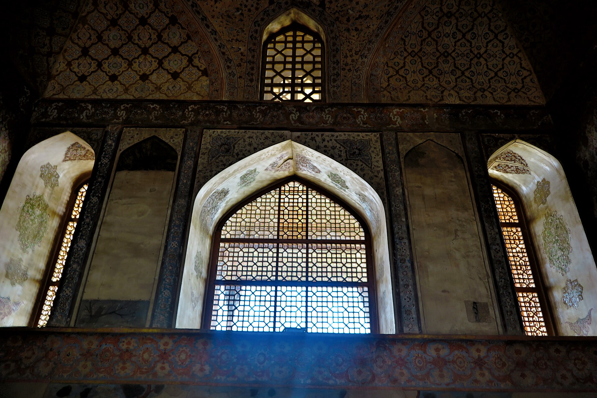 An interior of Ali Qapu, richly decorated in the Safavid style.