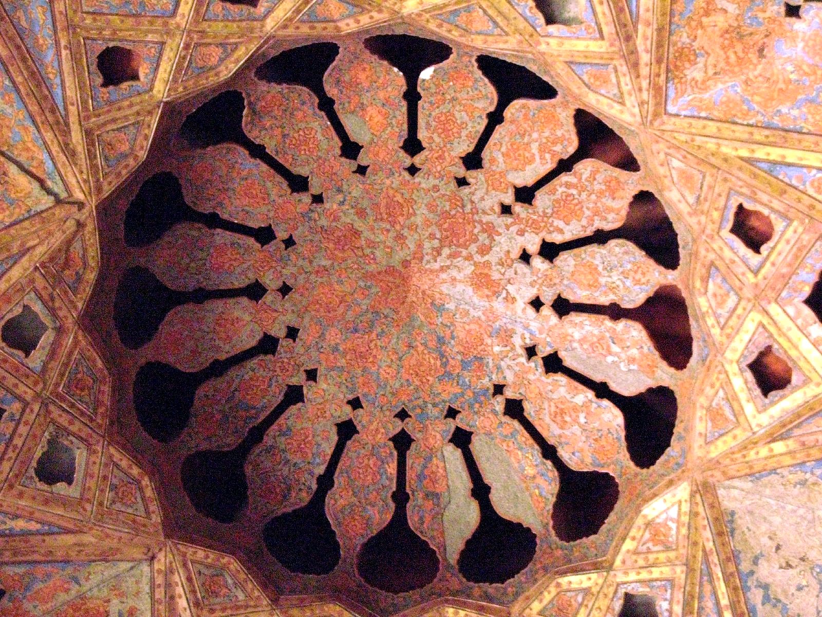 The famous music room of Ali Qapu, its walls cut with intricate niches.