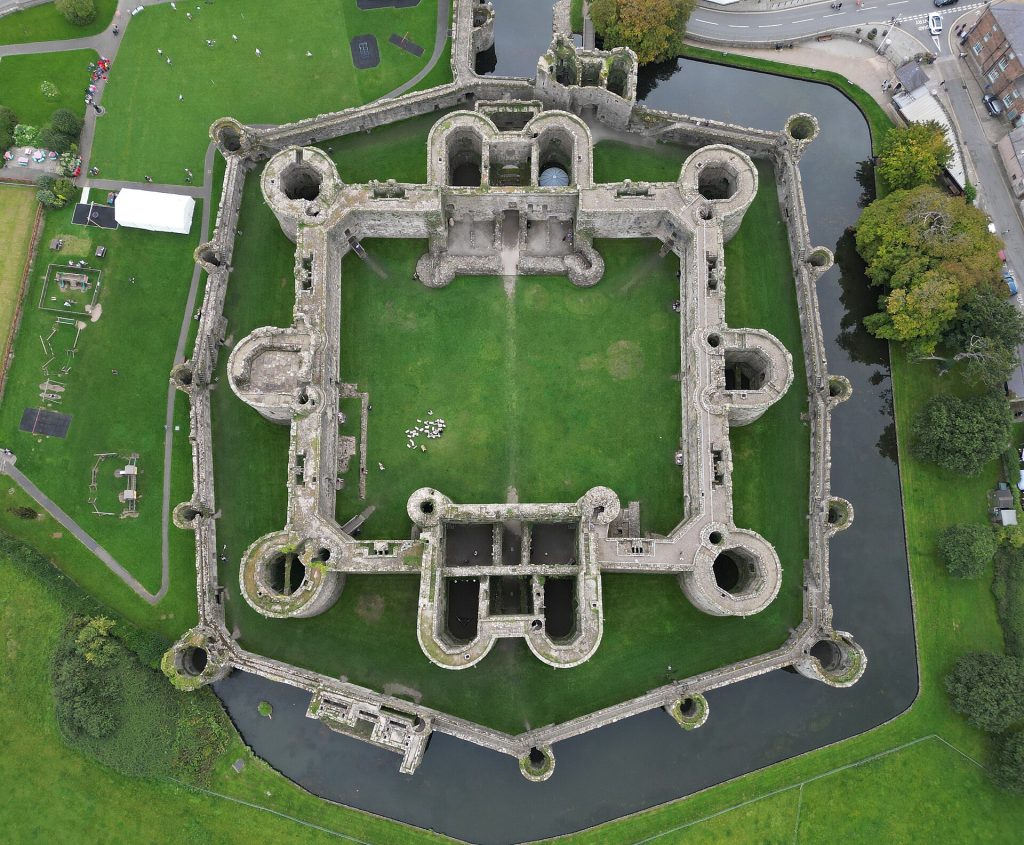 Beaumaris Castle from above, the most perfectly concentric castle ever built in Britain