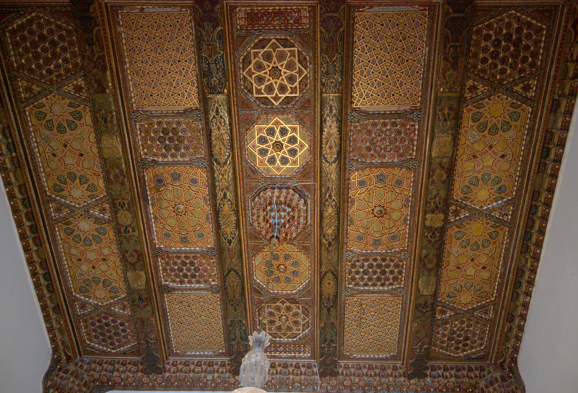 A carved and painted ceiling of the palace