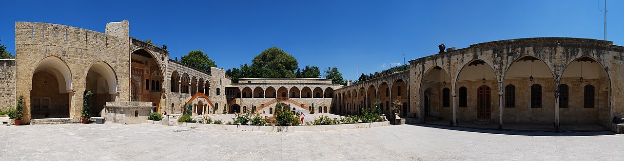 The great courtyard of Beiteddine seen in panorama.