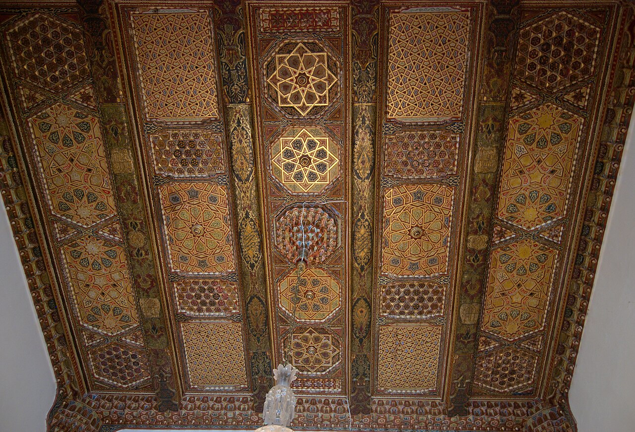 A richly decorated ceiling within the palace.