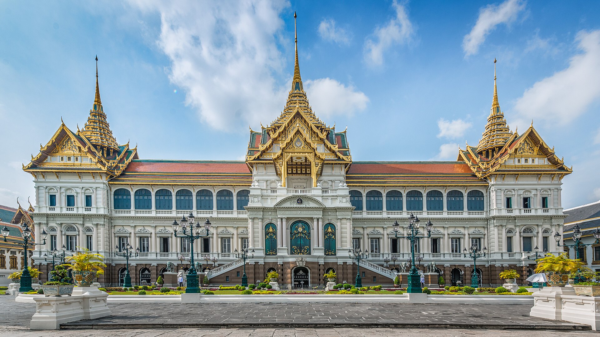 The Grand Palace in Bangkok, its golden spires soaring above the walled royal complex.