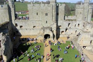 The roofless interior of Bodiam, where the ranges of a comfortable medieval household once stood