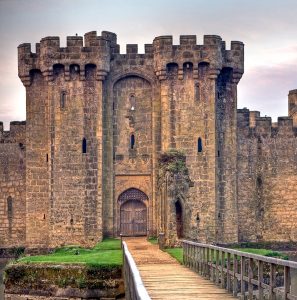 The imposing gatehouse of Bodiam, once defended by drawbridges, portcullises, and murder-holes