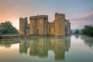 Bodiam Castle mirrored in its broad moat, one of the most picture-perfect castles in England