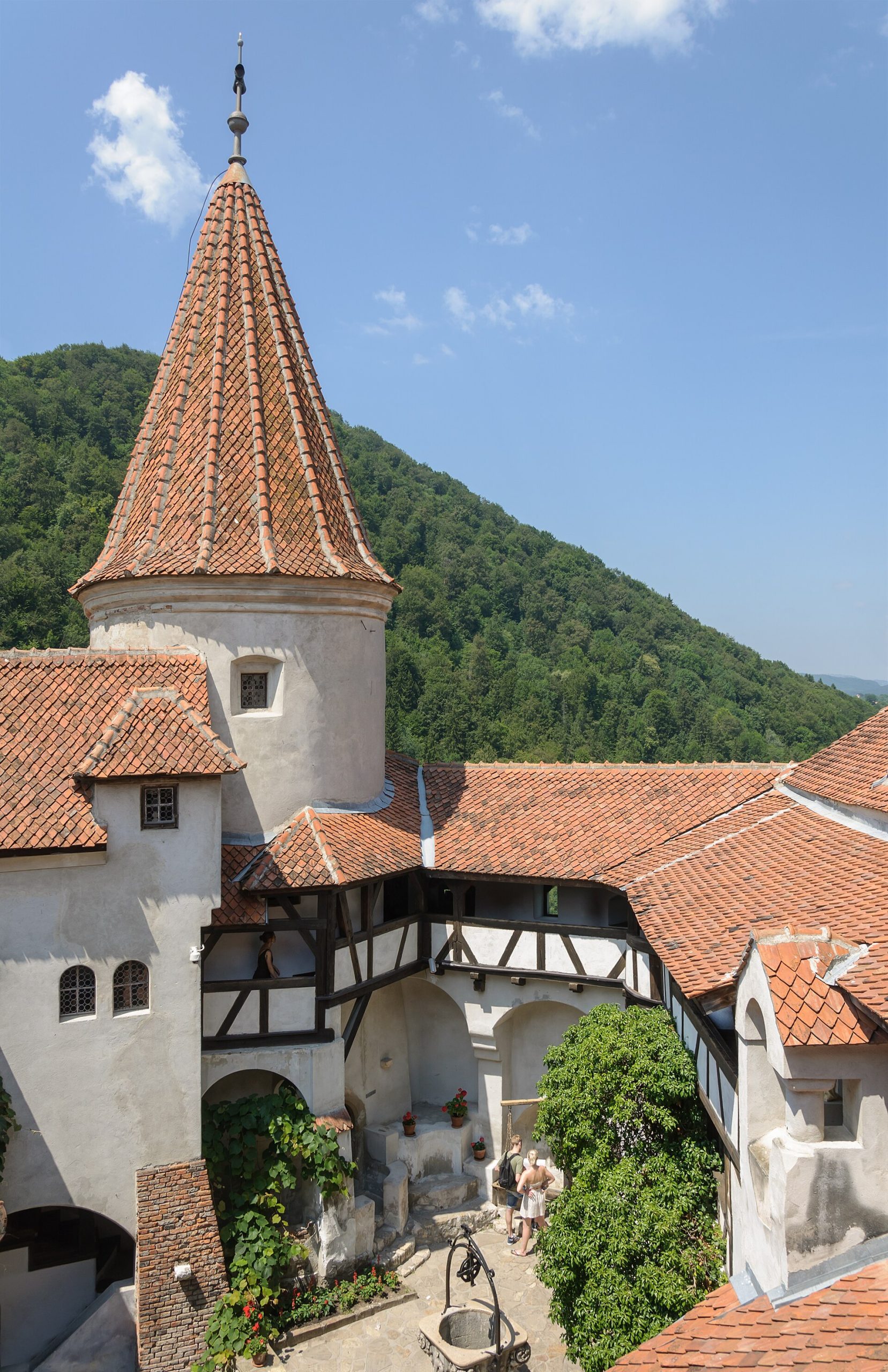 The castle's compact courtyard is ringed by towers, balconies and irregular ranges of rooms.