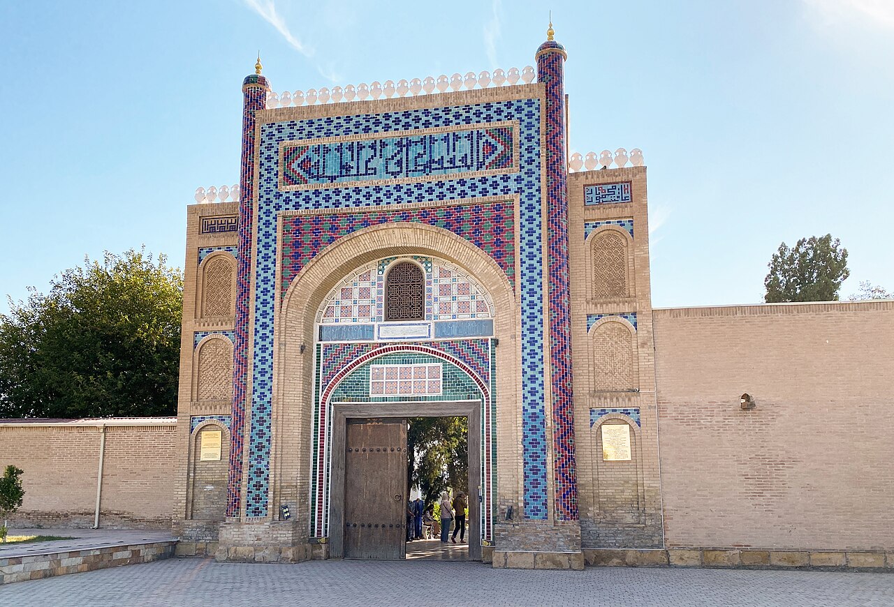 The palace facade among the gardens north of Bukhara.