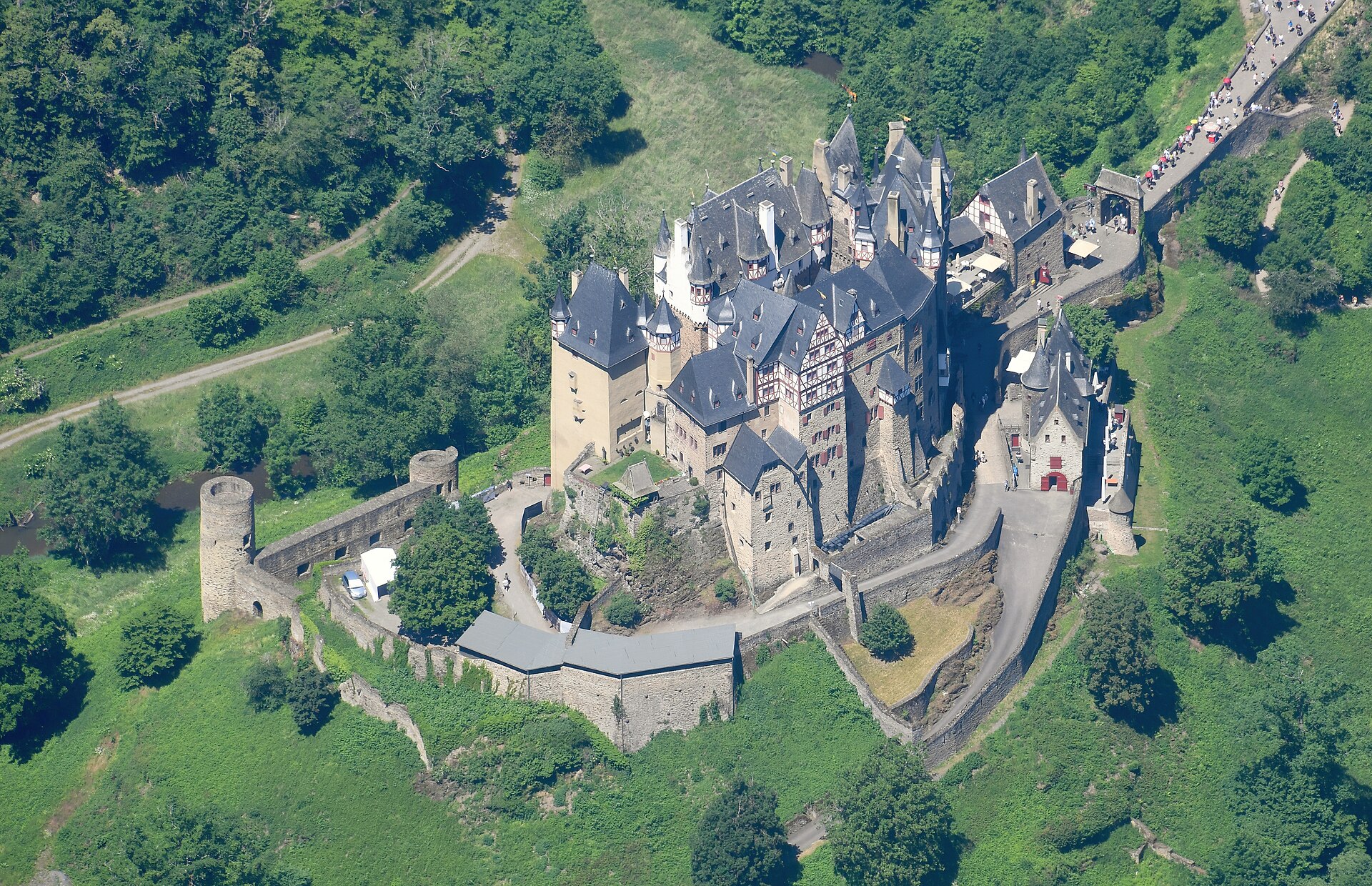 An aerial view of the rock the castle defended through the long Eltz feud