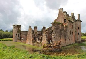 The ruined walls and towers of Caerlaverock, long the stronghold of the Maxwell family