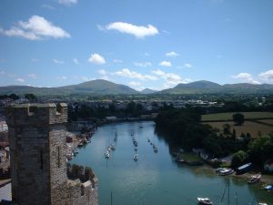 Caernarfon guarding the mouth of the River Seiont where it meets the Menai Strait