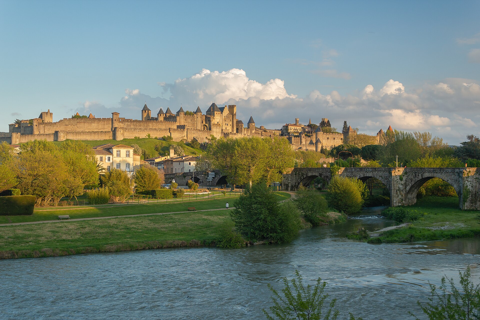 The Cité de Carcassonne seen across the old bridge over the Aude
