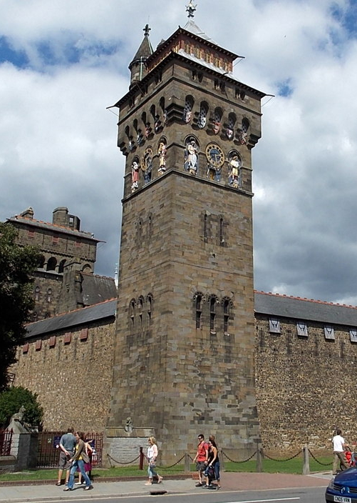 The elaborate clock tower of Cardiff Castle