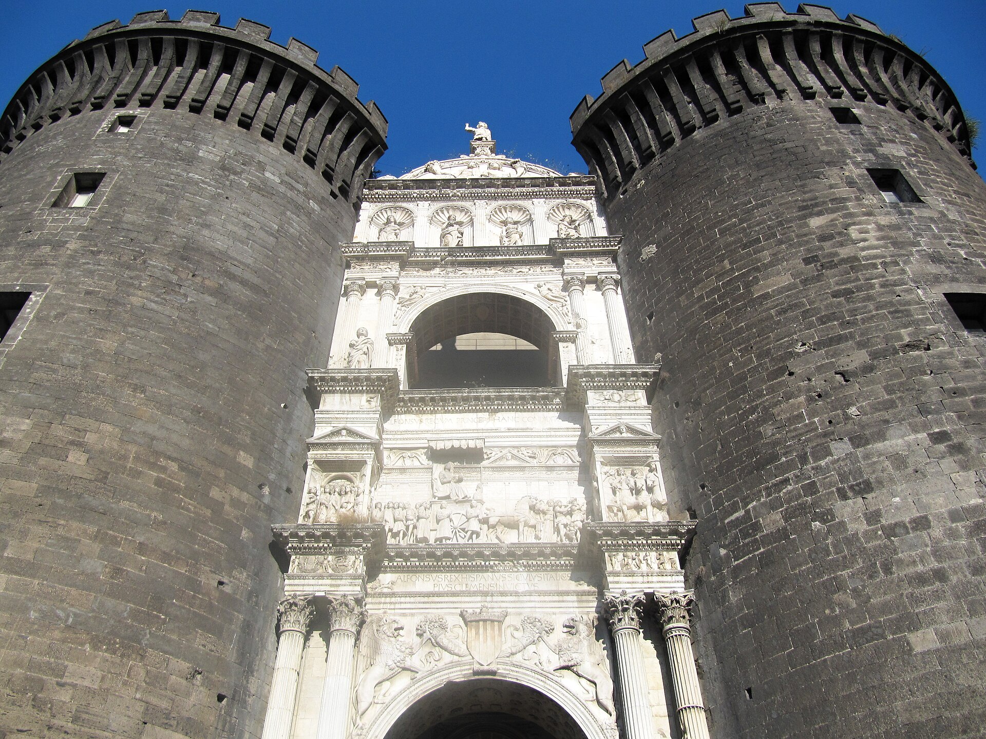 A detail of the great Renaissance arch and its sculpture