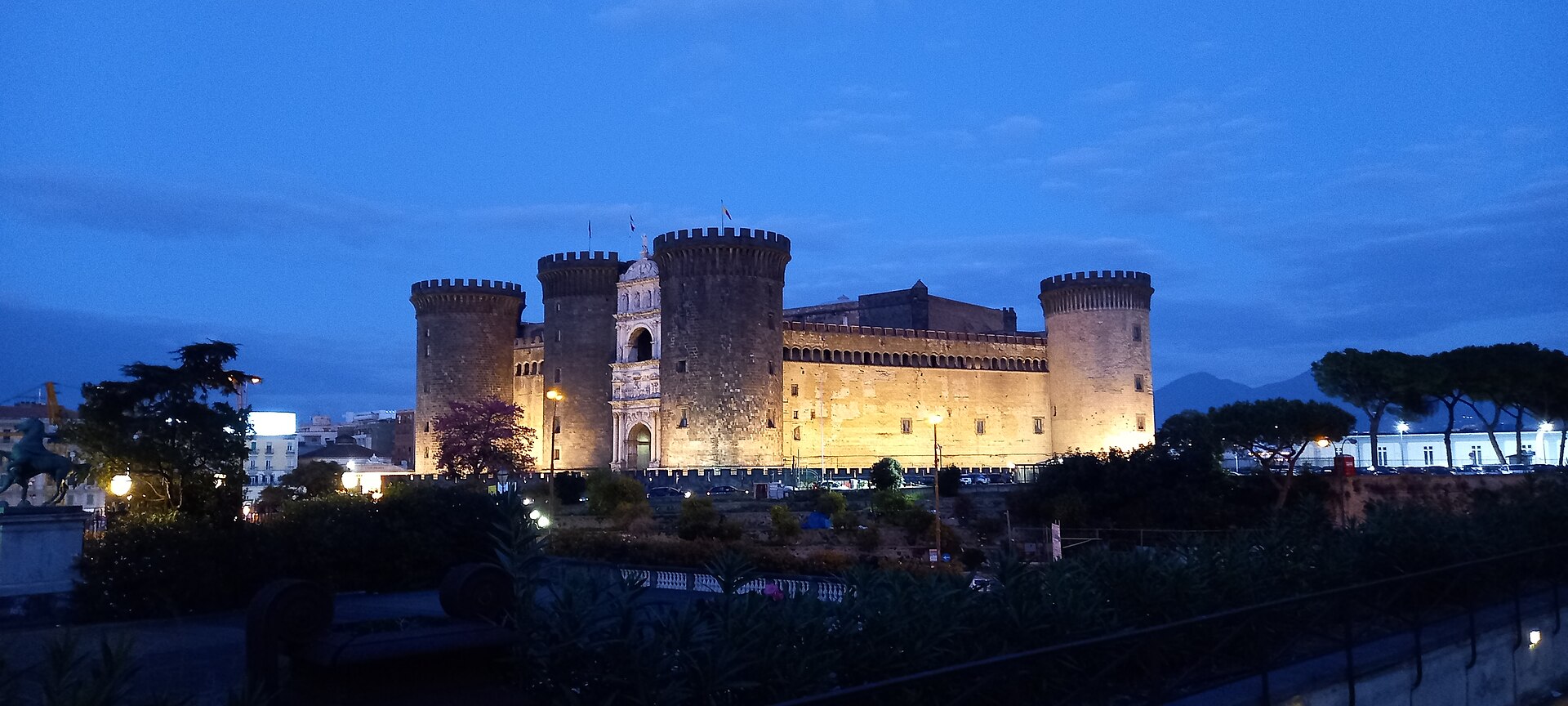 The floodlit castle by night, a great sight of Naples