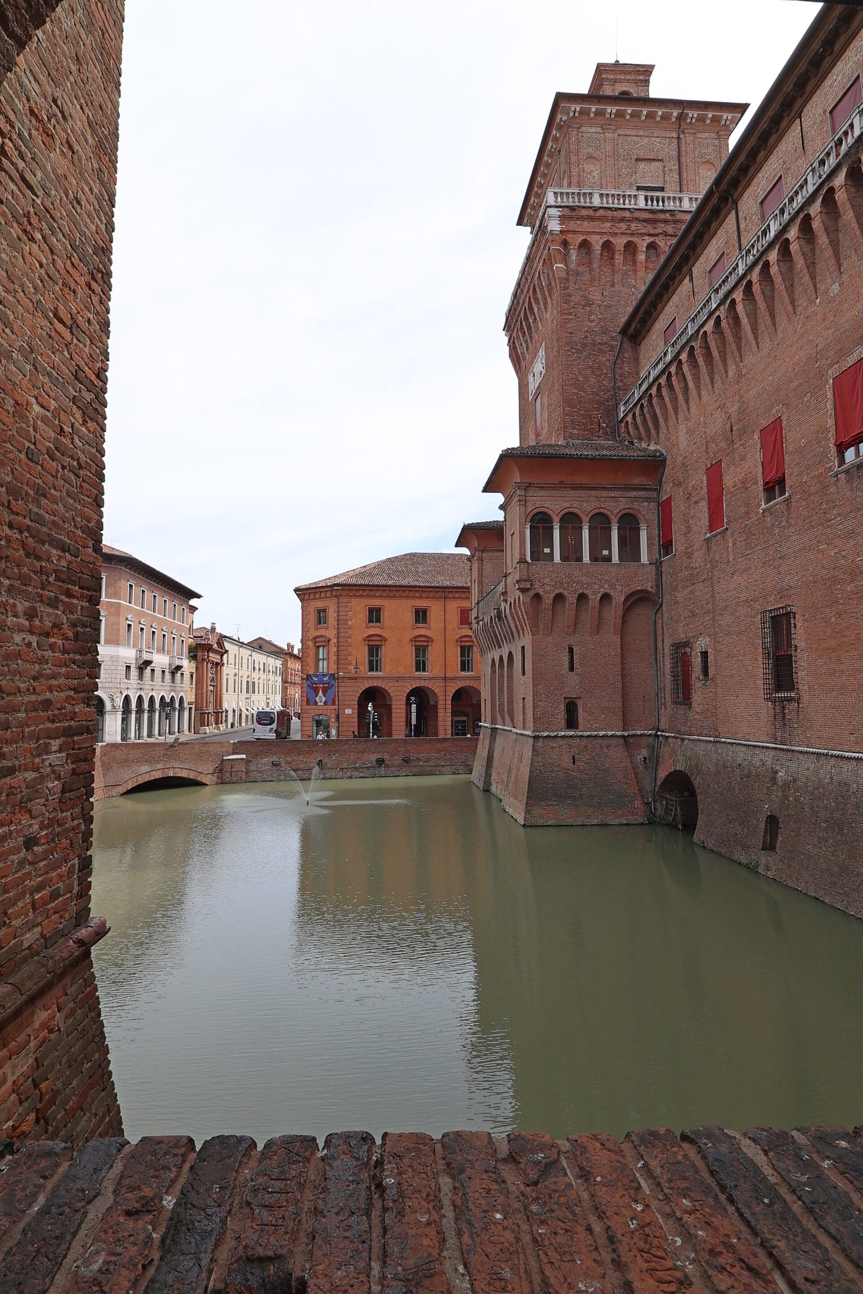 The wide, water-filled moat that still surrounds the castle