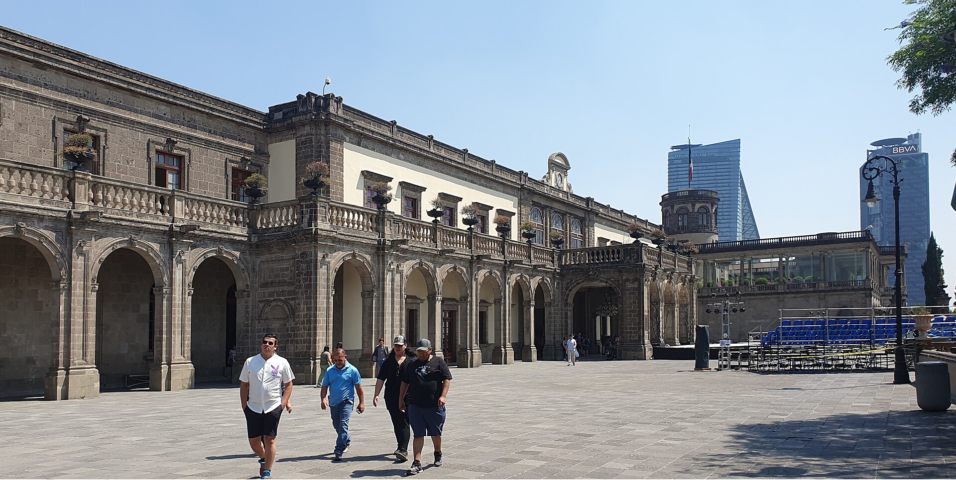 The main facade of Chapultepec Castle, rising on its hill above Mexico City.