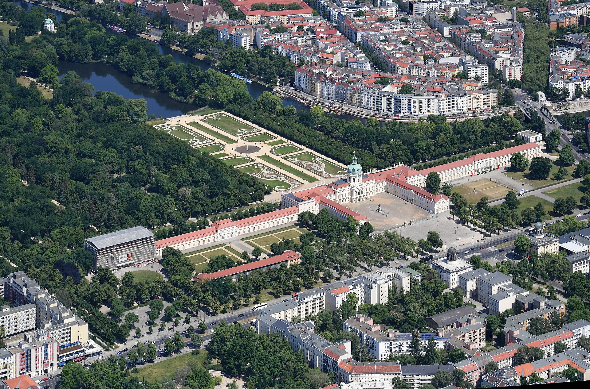 An aerial view of Charlottenburg from the southwest, showing the sweep of the palace and its forecourt