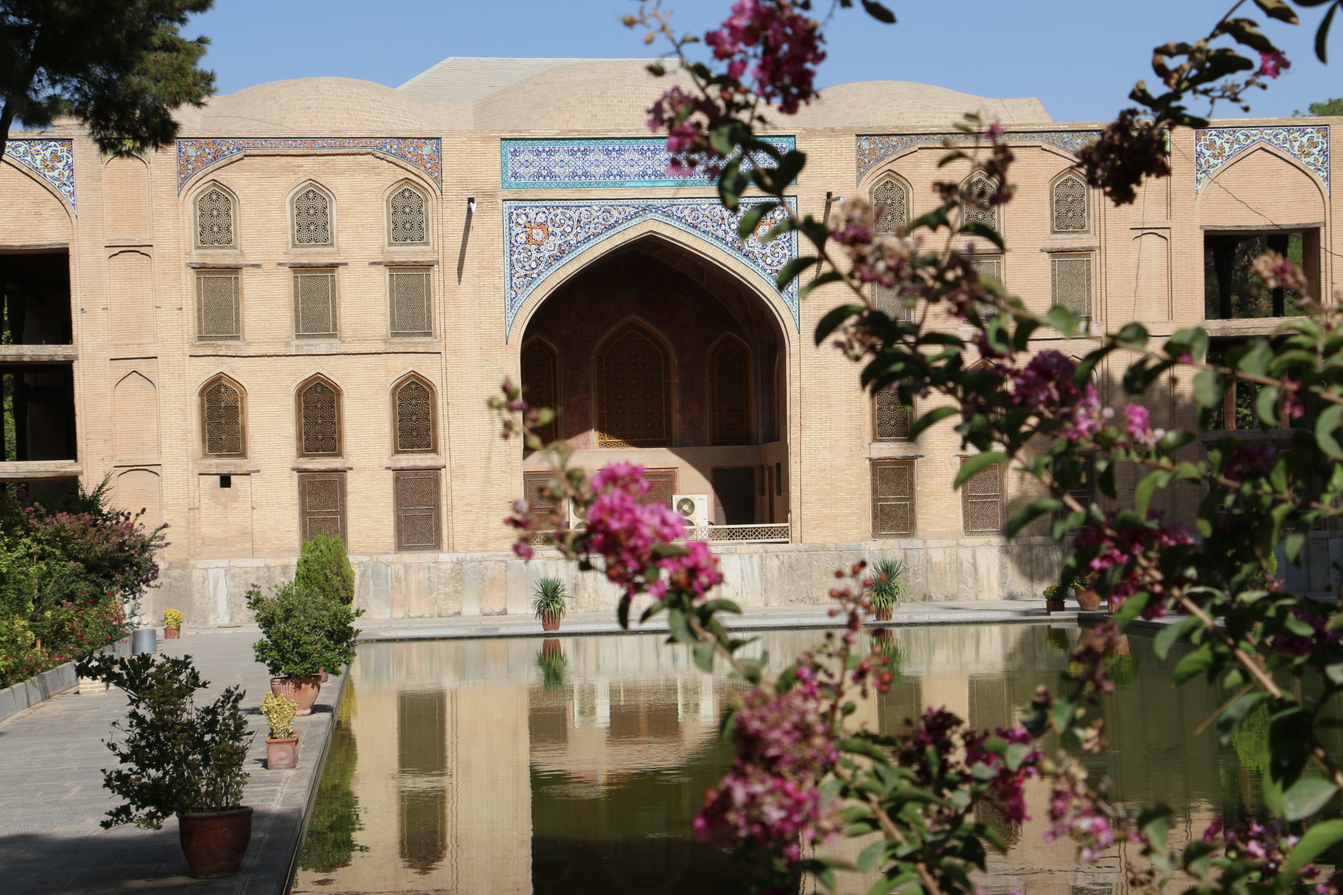 The pavilion of the Forty Columns amid its garden in Isfahan.