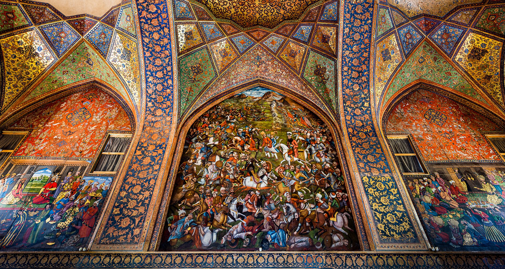 A great painting within the Chehel Sotoun, depicting the world of the Safavid court.