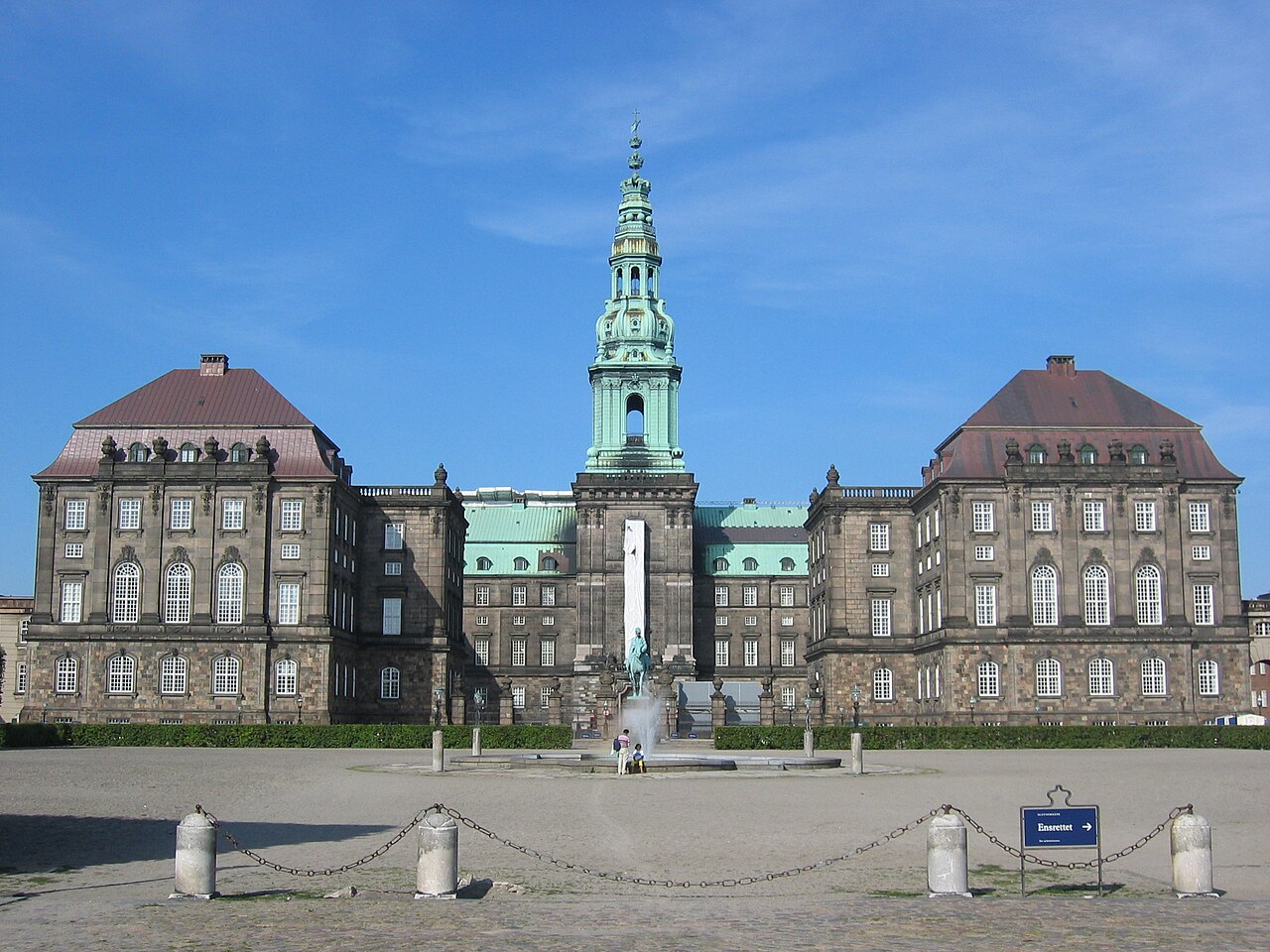 Christiansborg Palace rising above Slotsholmen island in central Copenhagen