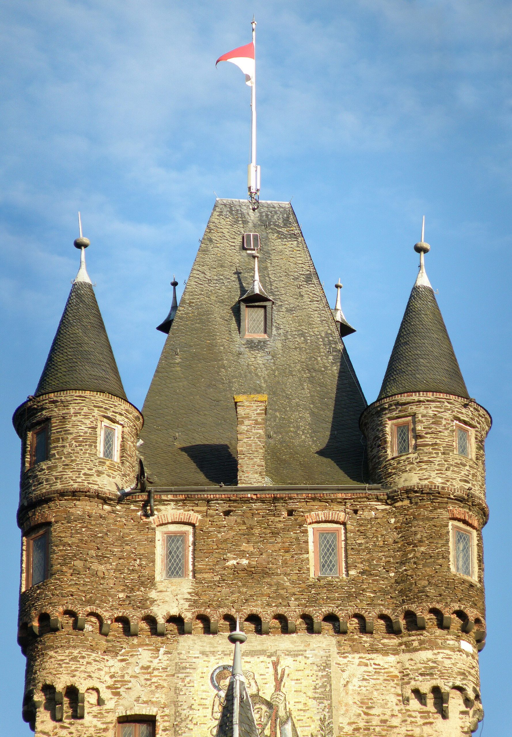 The distinctive octagonal tower that rises among the castle's roofs