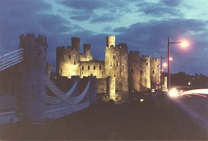 The castle beside Thomas Telford's elegant nineteenth-century suspension bridge across the Conwy