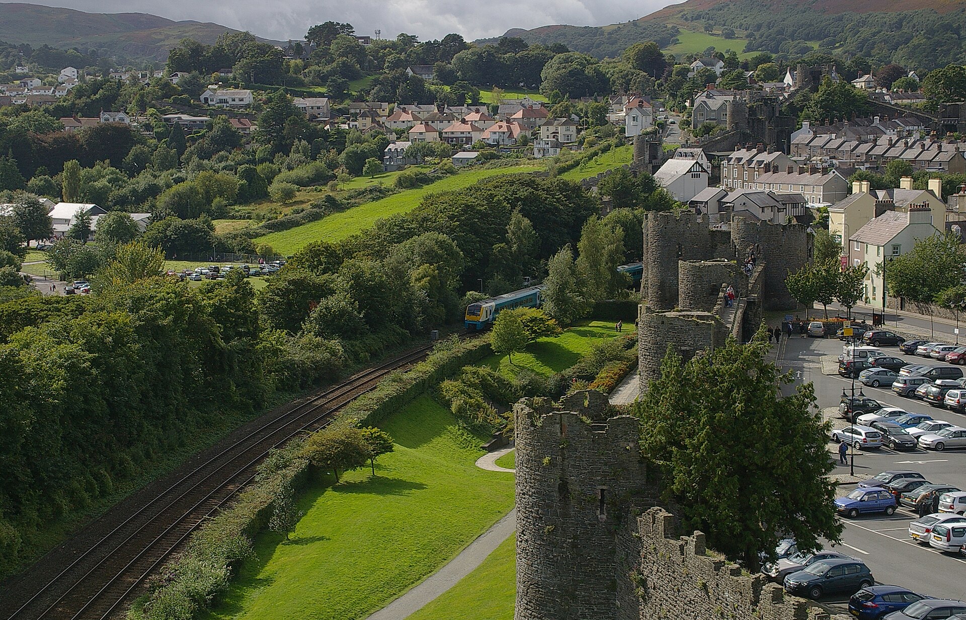 Conwy Castle, one of the grandest of Edward I's Welsh fortresses, rising above the estuary town