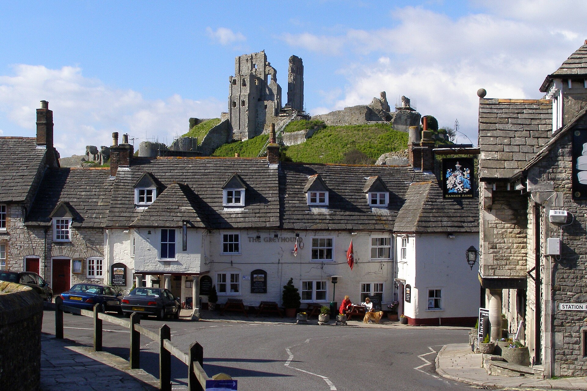 Corfe's leaning, split walls, torn open by gunpowder in the seventeenth century