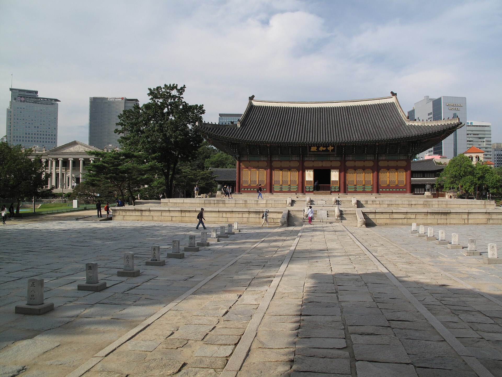 The main hall rising on its stone terrace