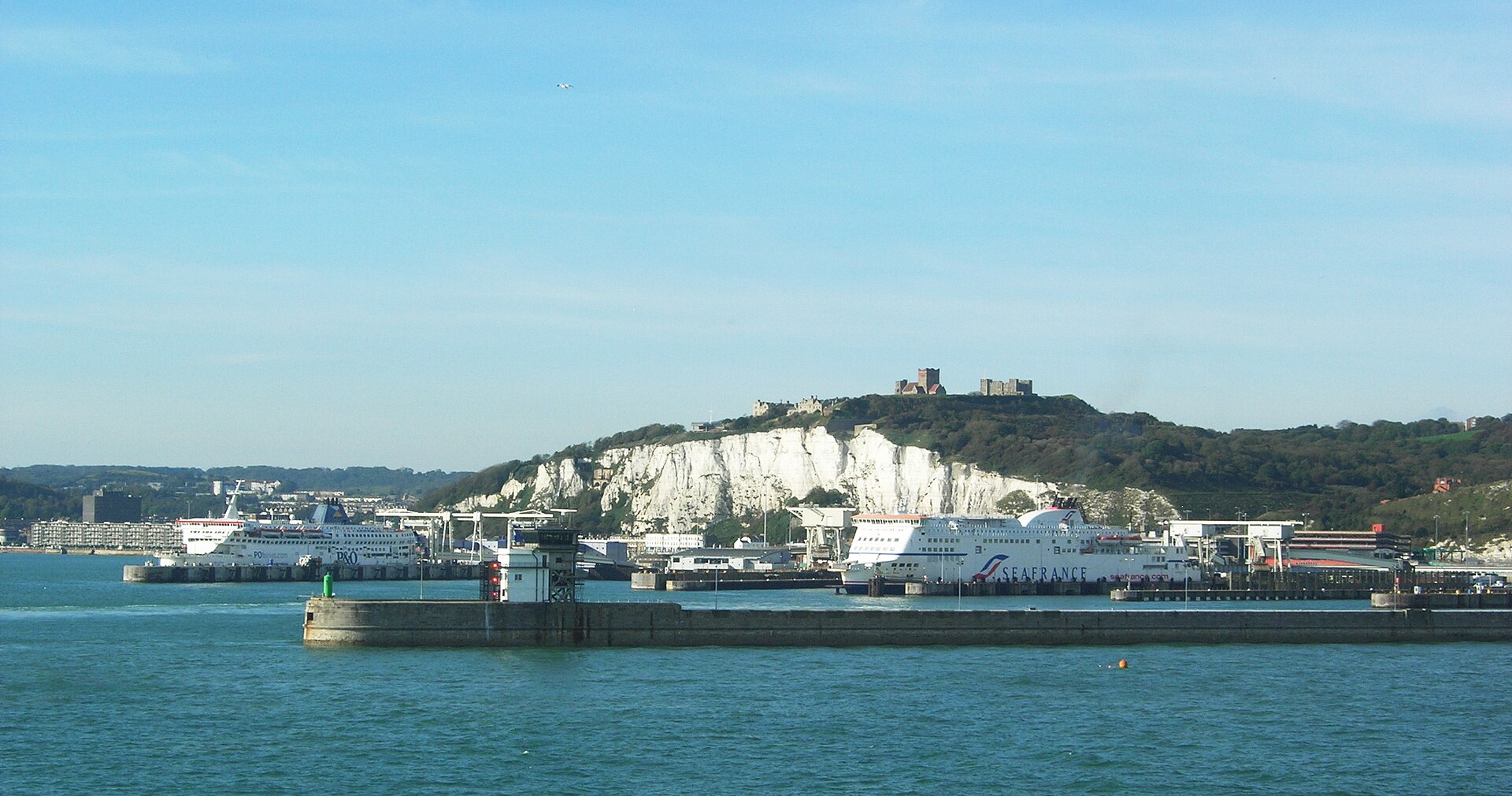 The castle stands on the white cliffs of Dover, guarding the narrowest crossing to the Continent