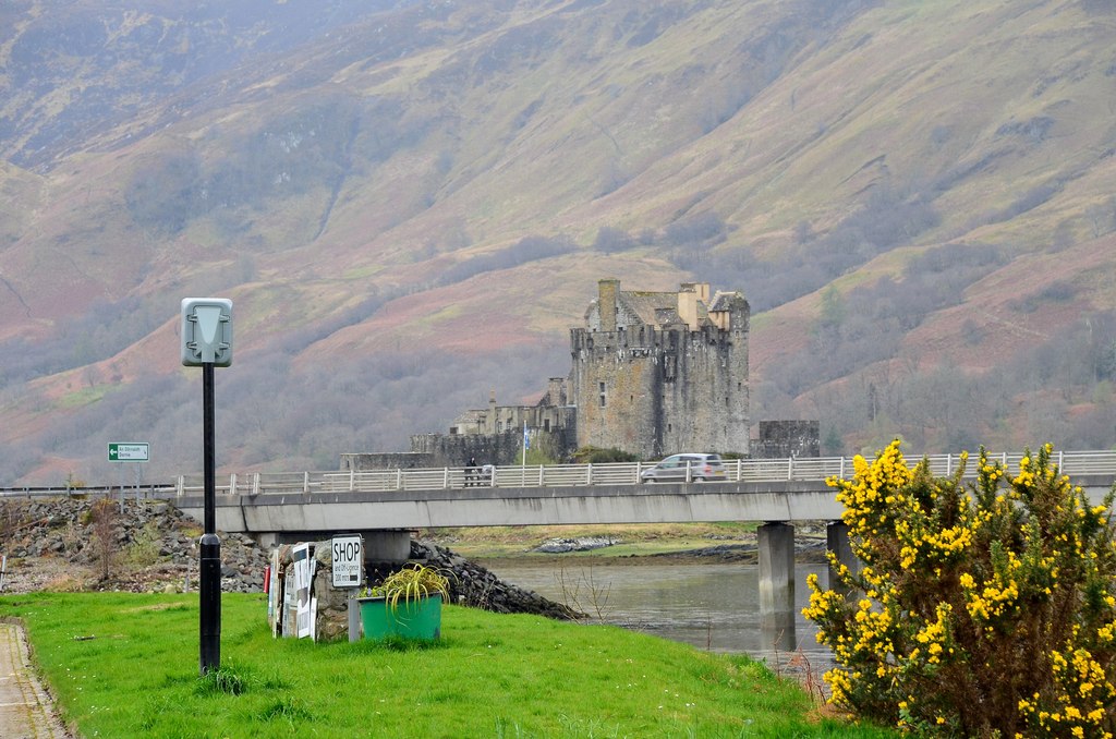 The village of Dornie and its bridge beside Eilean Donan, gateway to the Isle of Skye