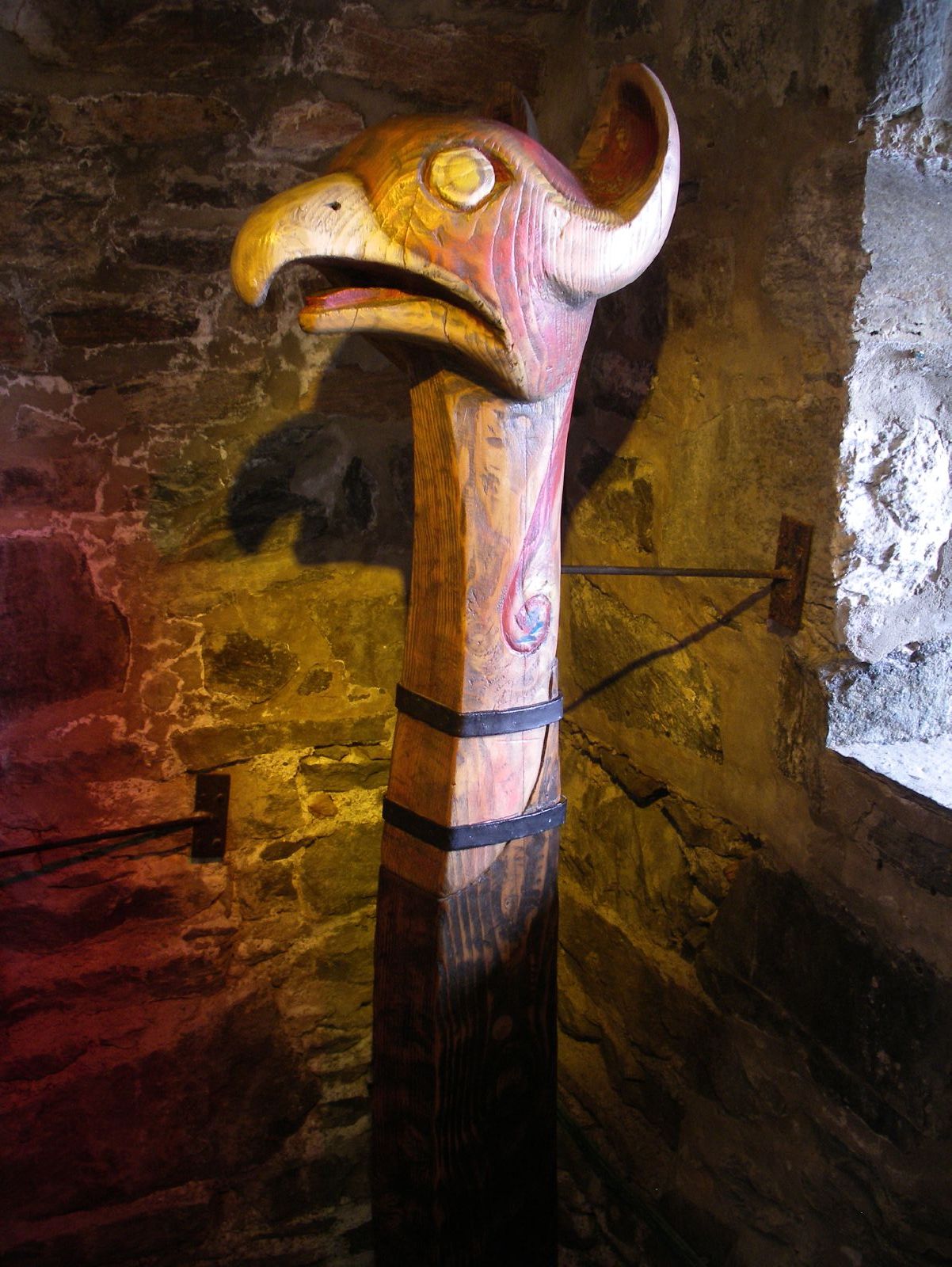 A carved sculpture recalling the island's early history, when Norse raiders sailed these waters