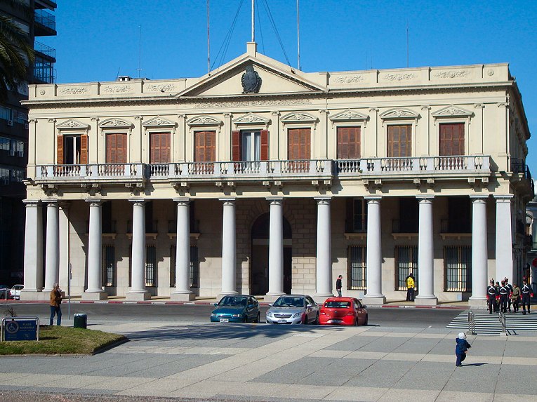 The elegant facade of the Palacio Estevez