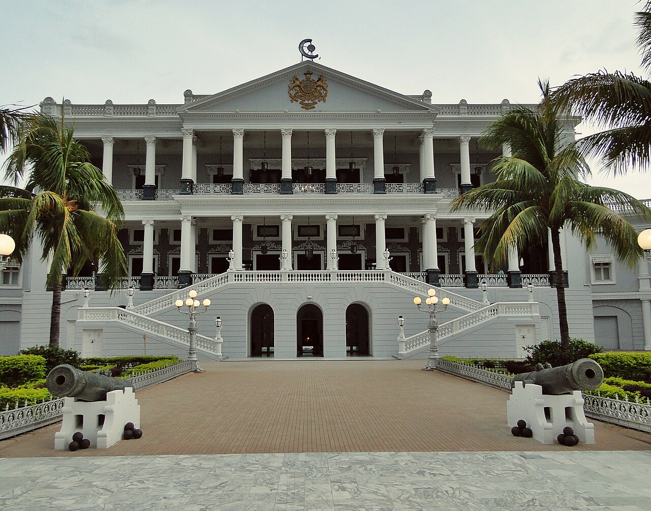 An exterior view of the palace and its terraces.