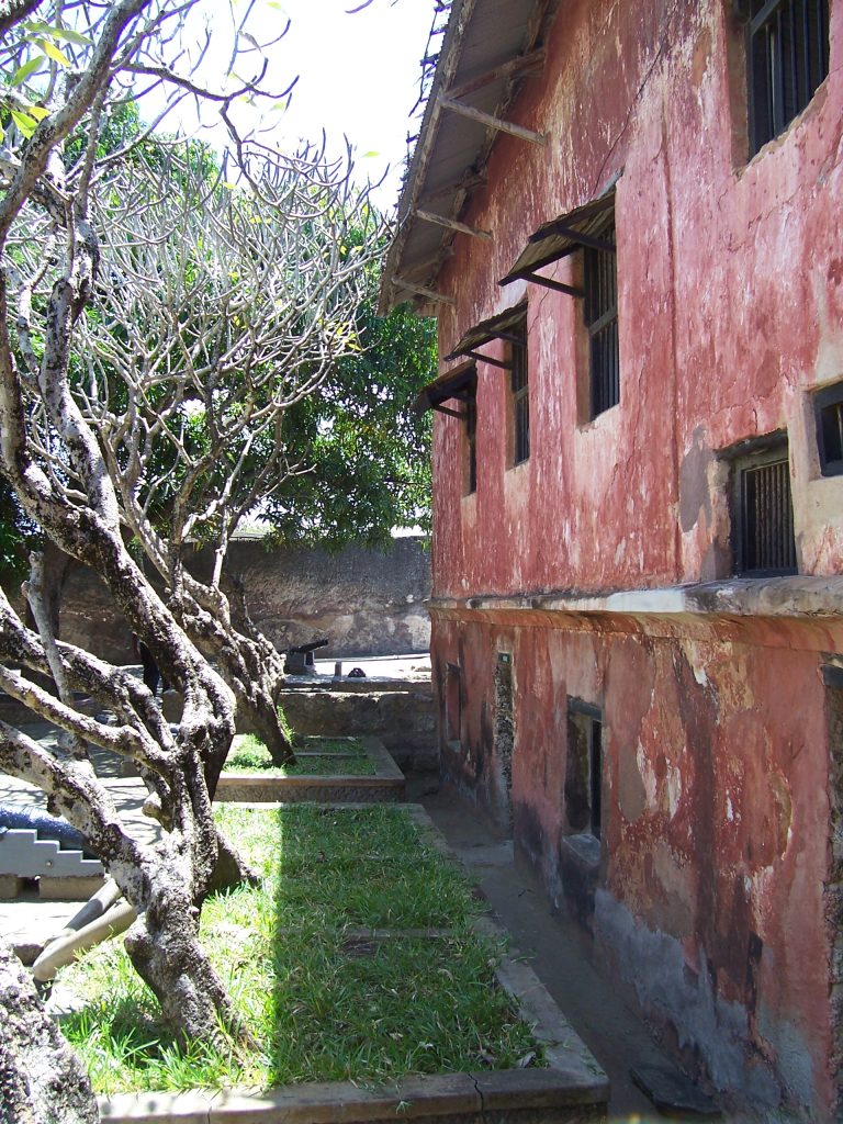 The massive coral walls of Fort Jesus overlooking the Indian Ocean