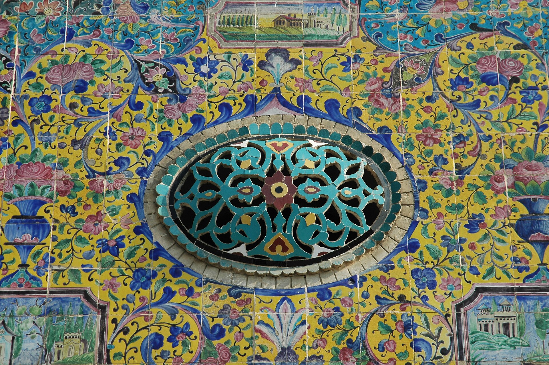 An ornamented building of the palace, blending Persian and European elements.